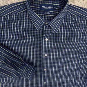 Polo Golf Ralph Lauren Button Up Shirt Long Sleeve LOFTING Size Large Blue Plaid